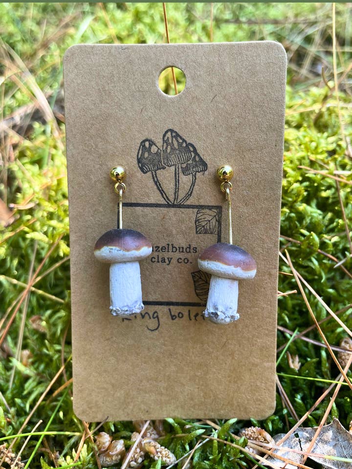 King Bolete Earrings for wholesale by Hazelbuds Clay Co.