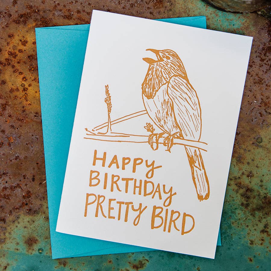 Macon York Press - Wholesale Birthday Card - Birthday Letterpress Greeting Card: Eastern Towhee "Pretty Bird"1