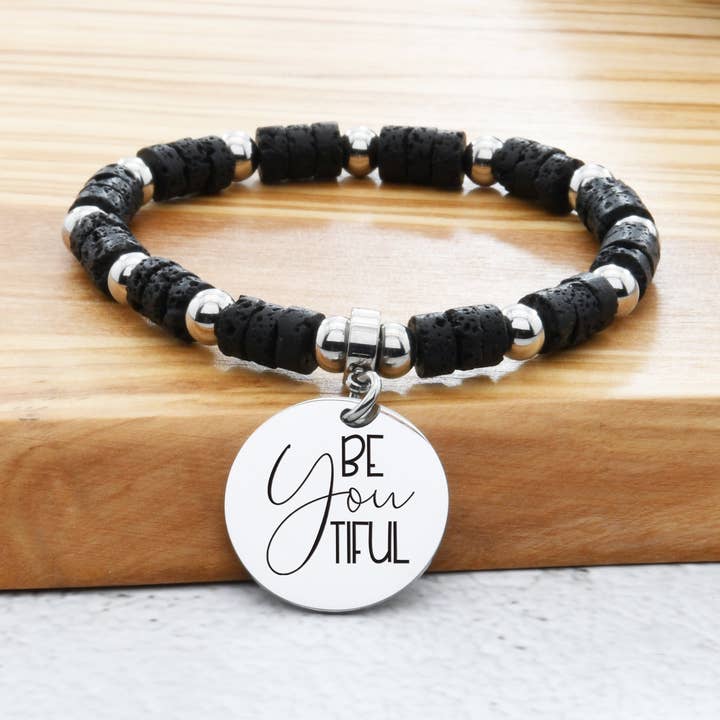 Natural Lava Inspirational Stretch Bracelet By Pink Box for wholesale by Pink Box