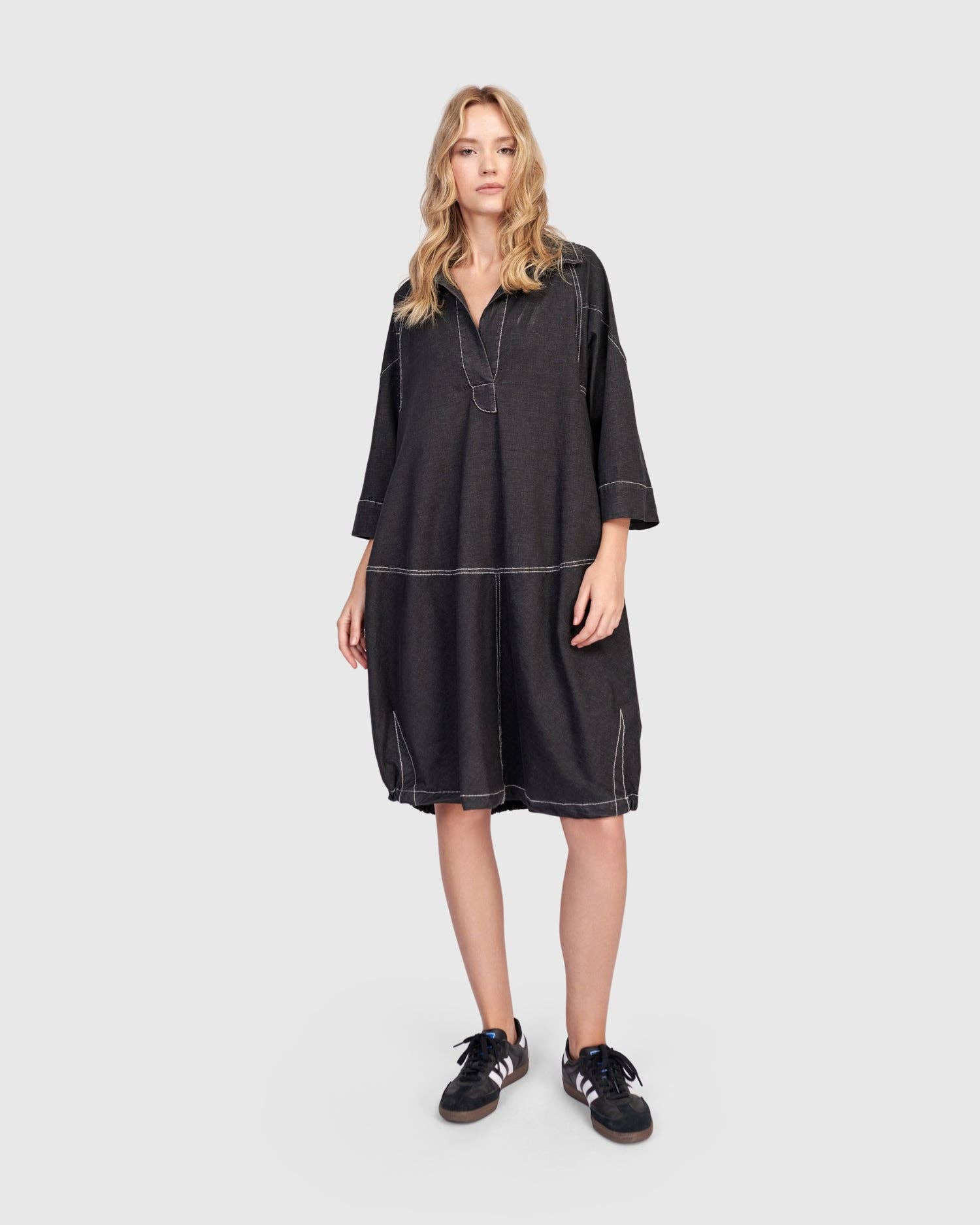 Panama Oversized Shirt Dress, Black Denim for wholesale on Faire7