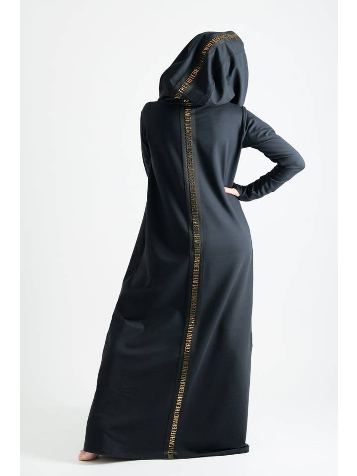 Black Long Hooded Trendy Dress TINA for wholesale on Faire8