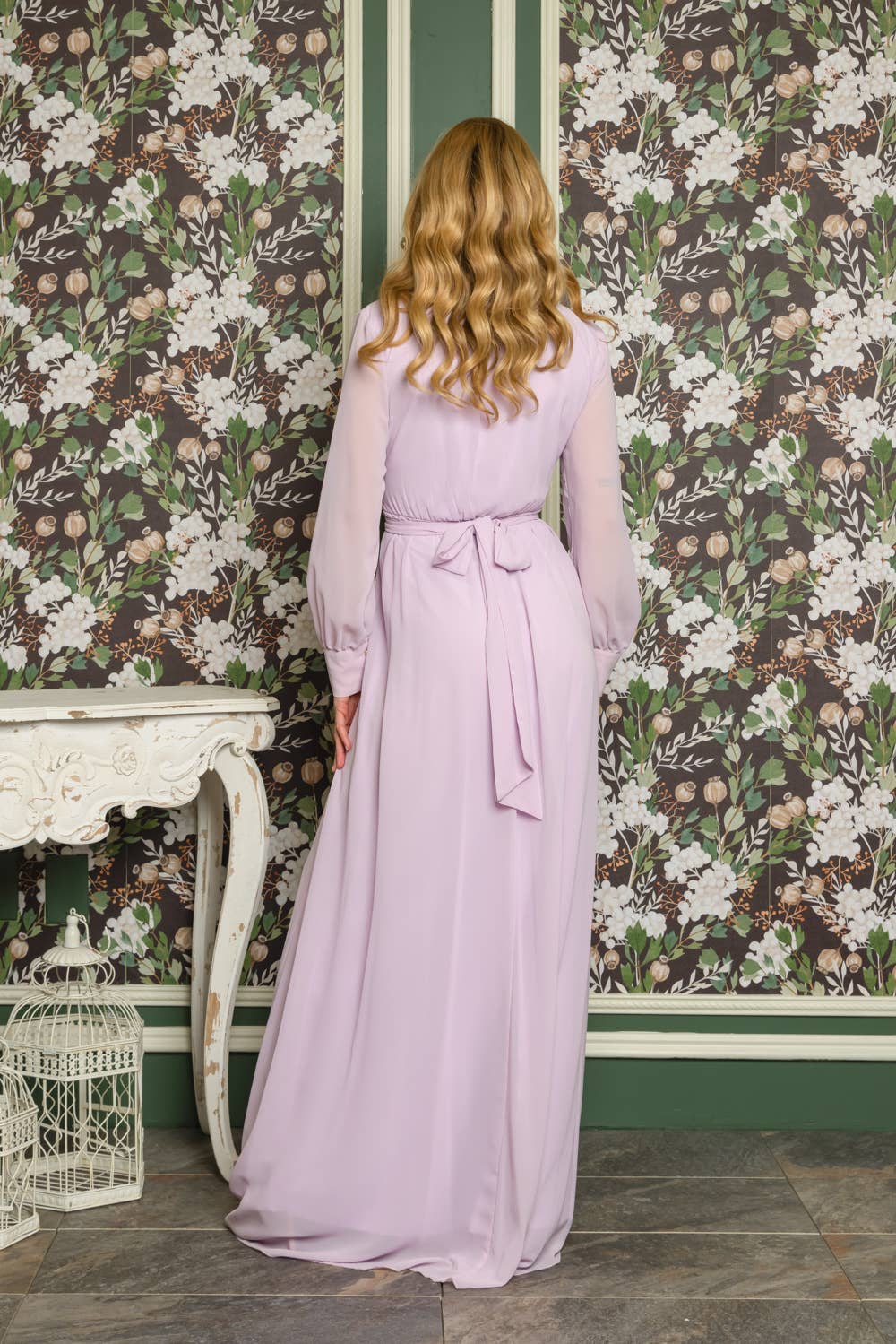 RICARICA INC. - Vendita all'ingrosso Vestito - Donna - 9011SO-ABITO LUNGO IN CHIFFON A MANICA LUNGA TINTA UNITA 14