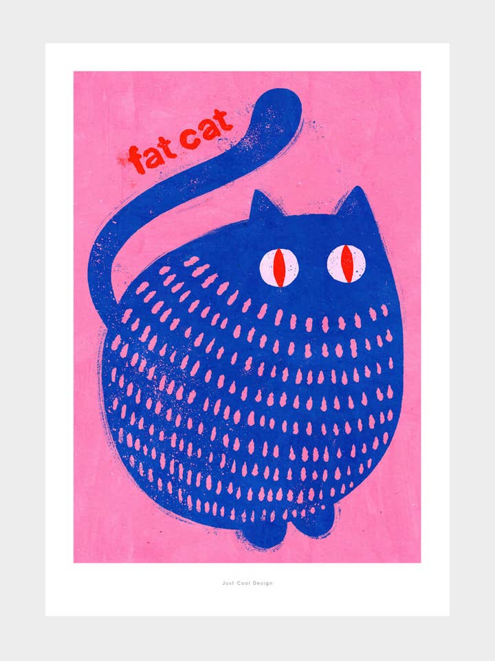 Fat Cat | A5 schattige kattenillustratie print voor wholesale door Just Cool Design