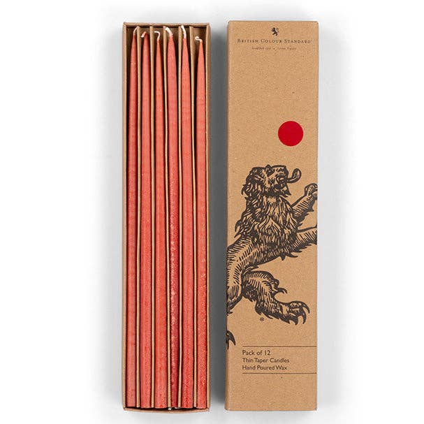 Thin Taper Candles - Guardsman Red for wholesale by BRITISH COLOUR STANDARD