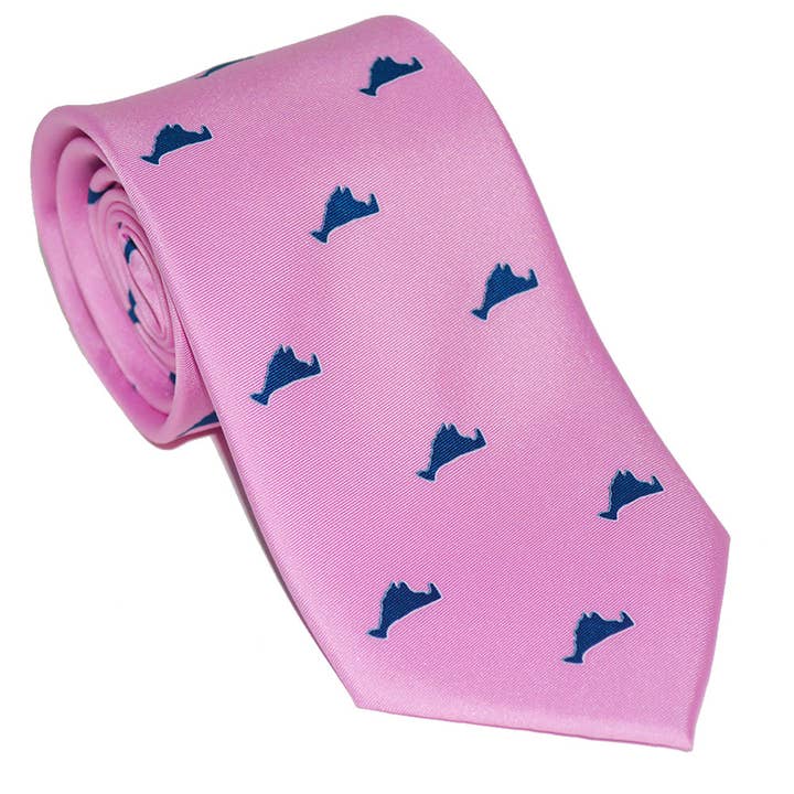 Martha's Vineyard Necktie - Navy on Pink - Woven Silk for wholesale by SummerTies