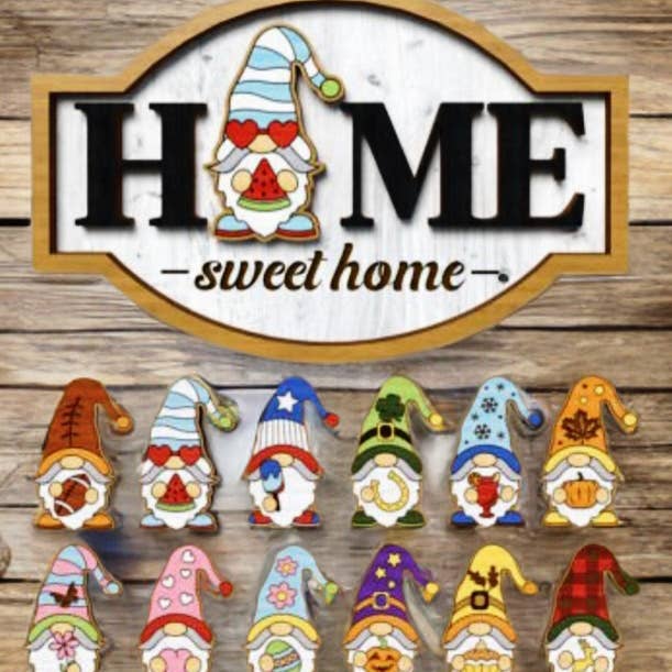 🏡 Home Sweet Home Interchangeable Gnome Sign – 12 Gnomes fo for wholesale by Burnt Ember