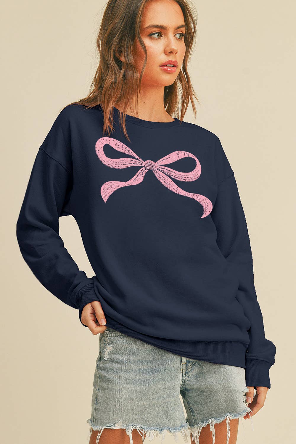 Honestee - Venta al por mayor Sudadera estampada - Mujer - Sudadera gráfica de manga larga con lazo16