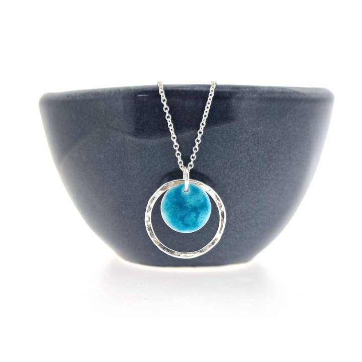 Silver turquoise Nebula Circle pendant necklace for wholesale by Mijoux Creations