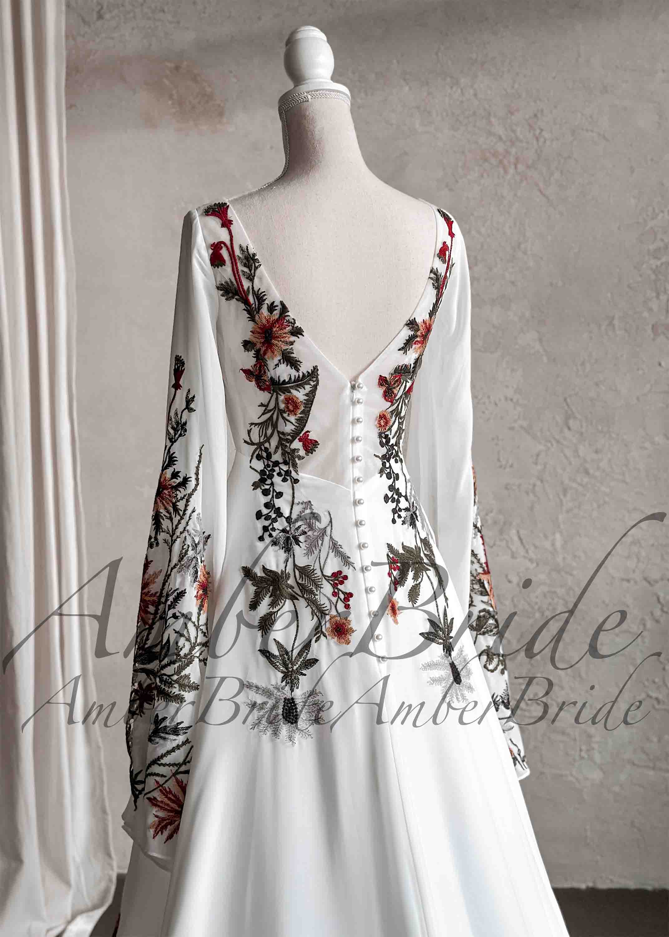 Amber Commerce Group, MB - Wholesale Gown - Women's - Embroidered Floral Details with Cape Sleeves and Chiffon Skirt3
