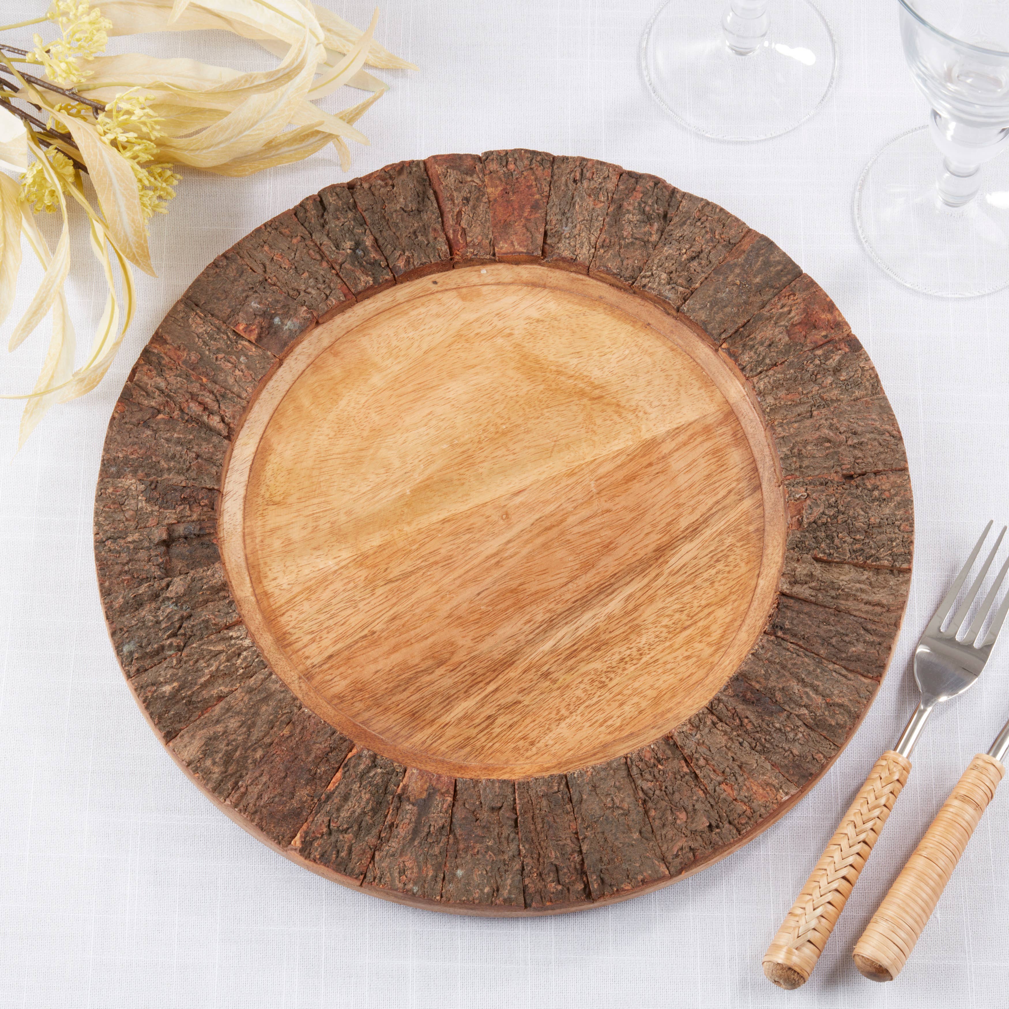 Natural Rustic Bark Rimmed Charger Plate for wholesale on Faire4