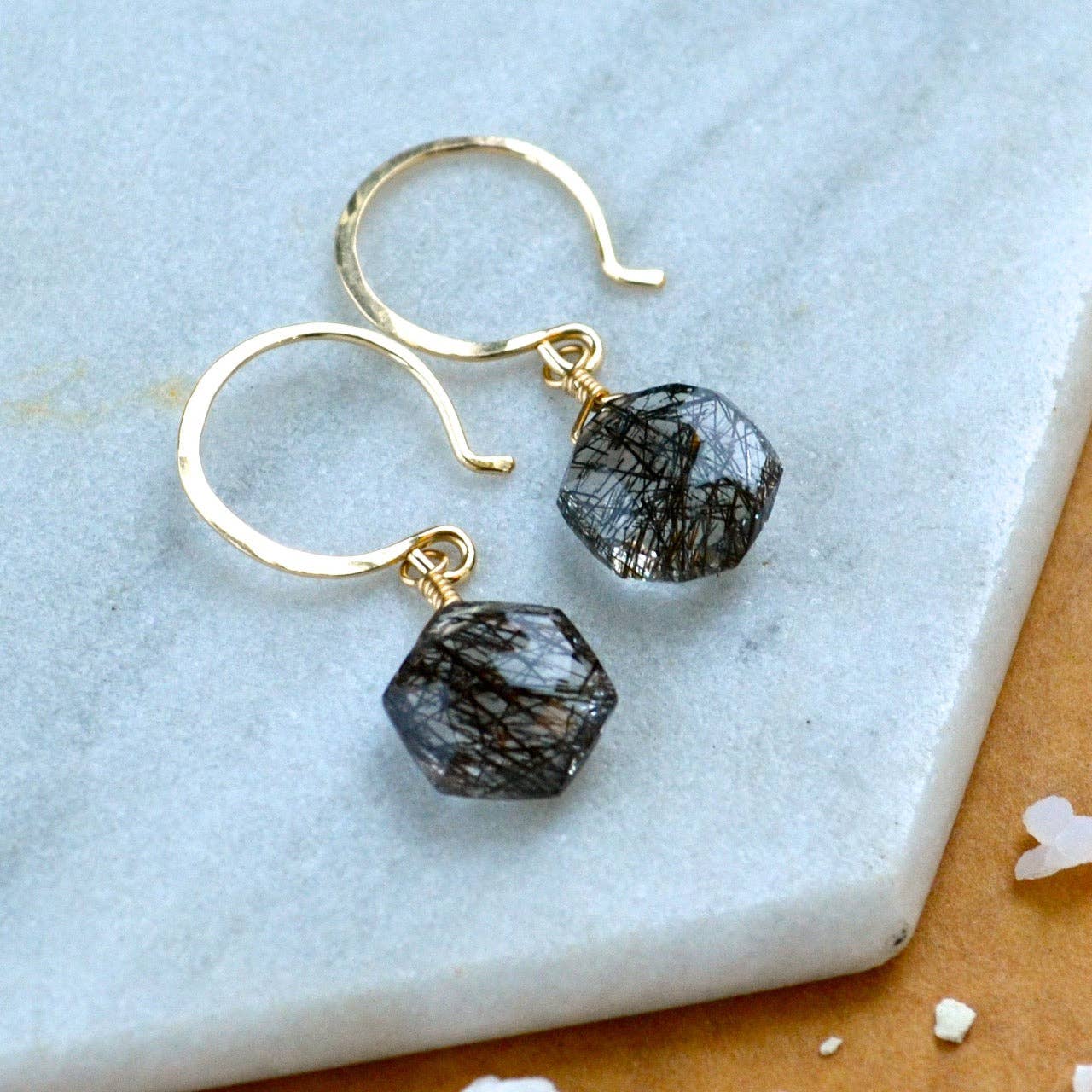 Foamy Wader - Wholesale Dangle Earrings - Wayfinder Earrings - haxagon black striped tourmalinated quartz earrings0