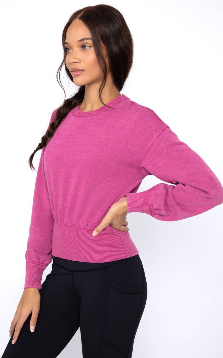 90 Degree by Reflex & Yogalicious - Wholesale Sweatshirt - Women's - Women's Lux Fleece Stone Wash Long Sleeve Pullover2