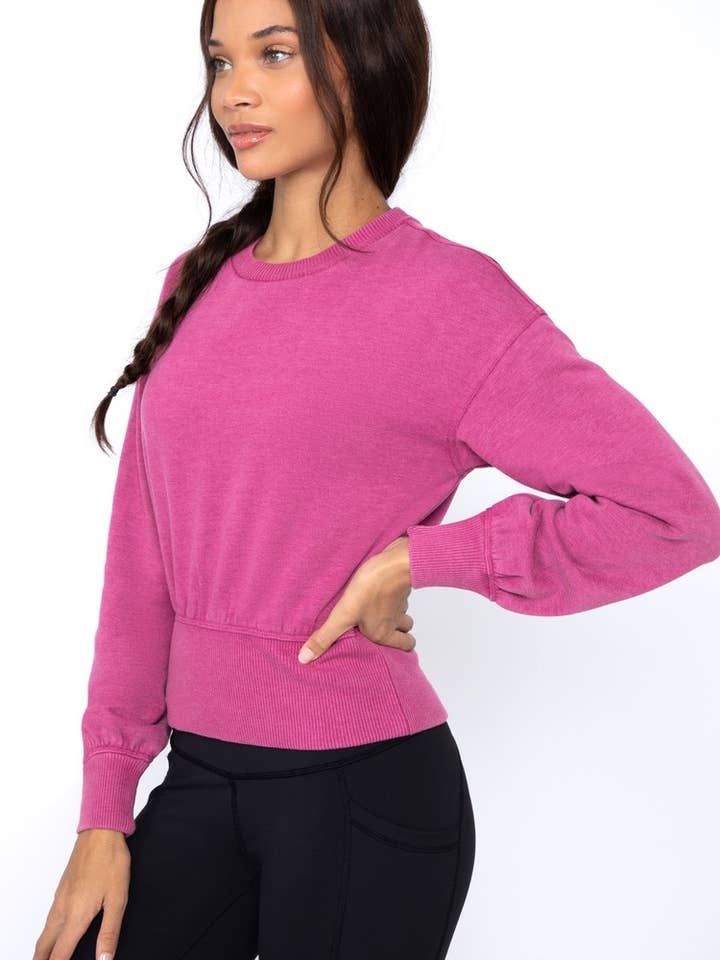 90 Degree by Reflex & Yogalicious - Wholesale Sweatshirt - Women's - Women's Lux Fleece Stone Wash Long Sleeve Pullover2