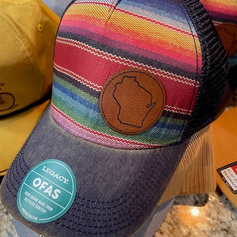 Flags Over Wisconsin - Wholesale Trucker Hat - Unisex - Wisconsin Sunset Style Cap w/ Leather Coin Patch