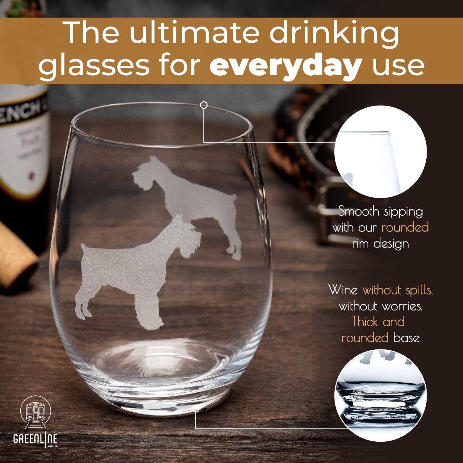 Greenline Goods - Wholesale Wine Glass - Schnauzer Etched Stemless Wine Glasses3