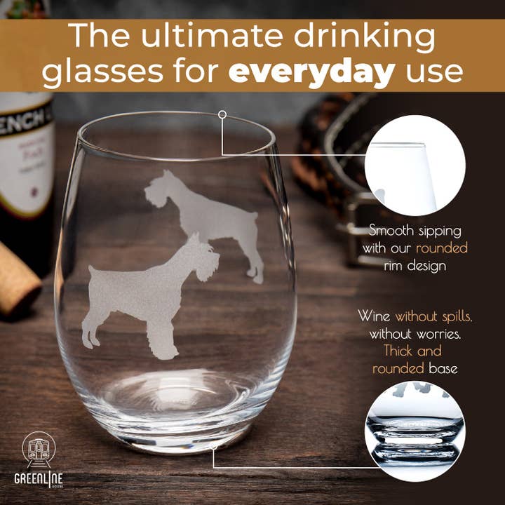 Greenline Goods - Wholesale Wine Glass - Schnauzer Etched Stemless Wine Glasses3