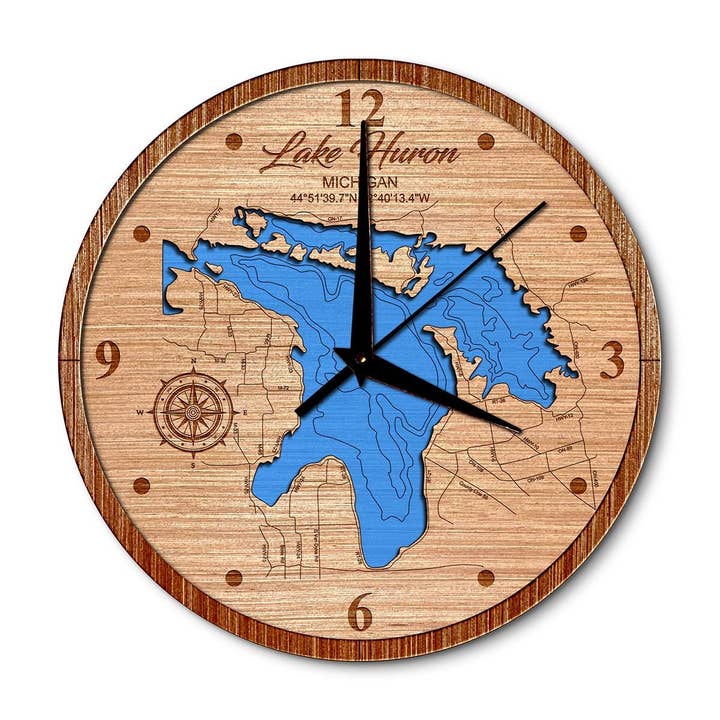 Lake Huron Lager-på-lager Karta Klocka - Vilken Vattenkropp Som Helst - Heminredning för wholesale av Premier Gifts and More