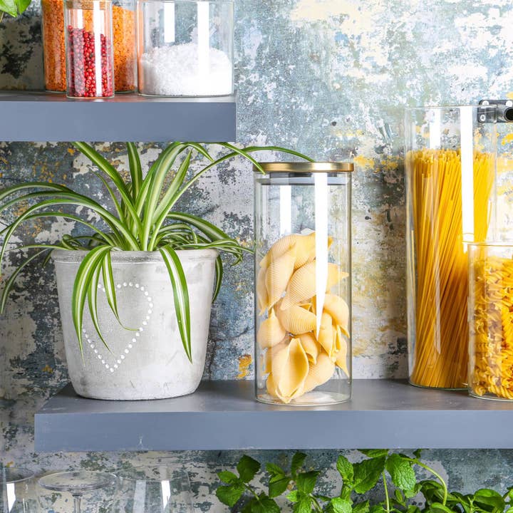 Rinkit Pty Ltd - Wholesale Jar - Argon Tableware Glass Storage Jar with Metal Lid - 1.5 Litre - Gold3