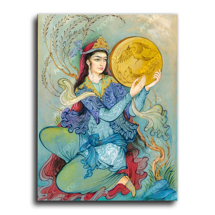 Persisk Pige Spiller Daf, Persisk Miniature Maleri Print for engroshandel hos Artorang