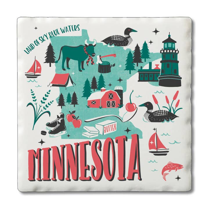 "Minnesota" 2-Tone 4 Pack Tumbled Tile Coasters for wholesale by Conimar Promotions