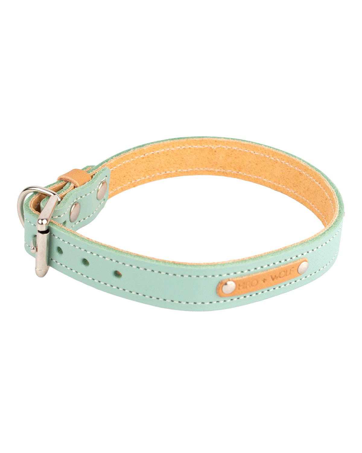 Hiro + Wolf – wholesale Pet collar – Dog – Luxury Leather Duo Tone Studded Dog Collar 'Mint + Tan'11