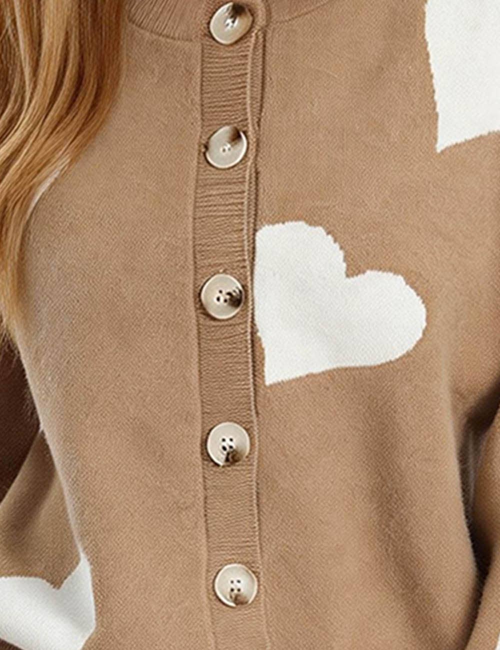 Sweetkama – Cardigan - Mulher por atacado – Cardigan feminino com coração e botões, gola redonda, modelo 236811