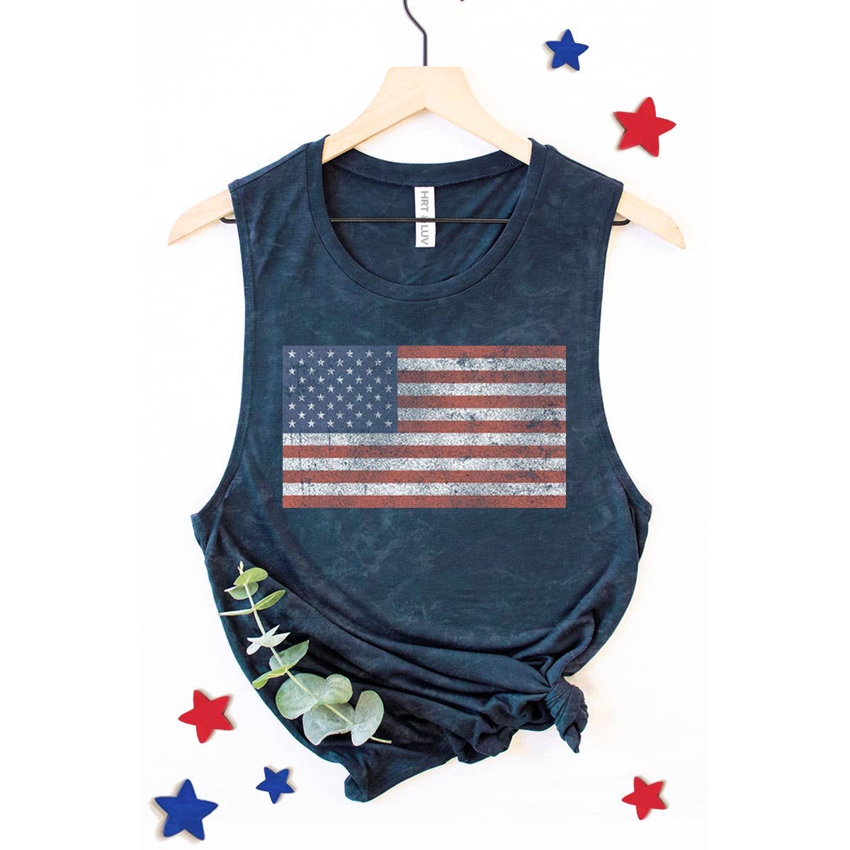 HRTandLUV - Wholesale Tank Top - Women's - VINTAGE AMERICAN FLAGS GRAPHIC TANK TOP7