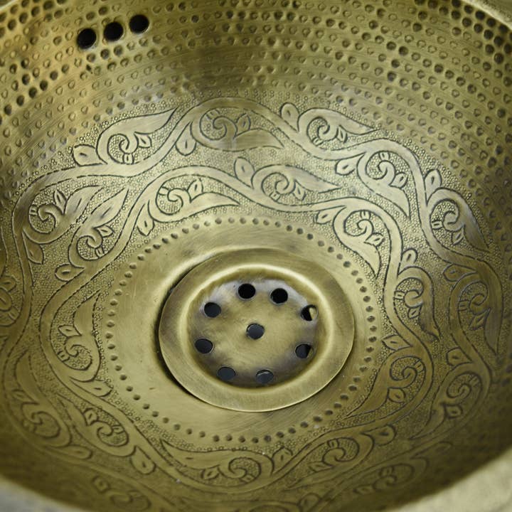Moroccan Hammered & engraved Brass Round Sink for wholesale by MARRAKECH METACRAFT LTD