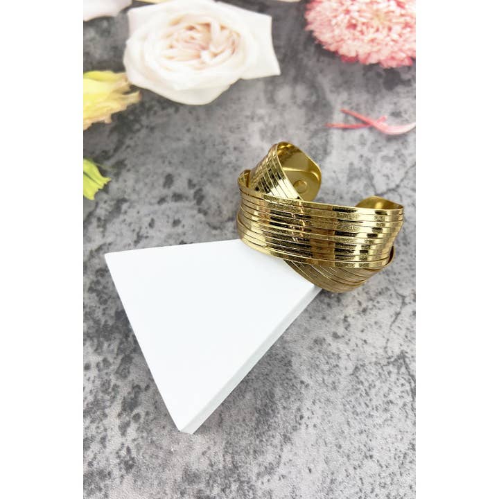 MULTI LAYER STRAND TWISTED METAL CUFF BRACELET for wholesale by JHP Collection