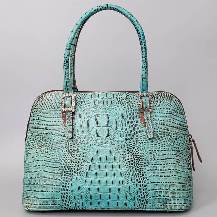 LS Western - Wholesale Tote bag – Women's - LC-ADBG986 Turquoise Croc Embossed Leather Western Tote Bag Structured Handbag by American Darling1