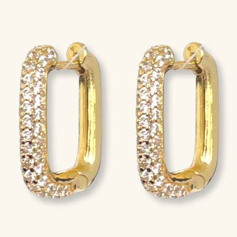 18k Gold-plated Crystal Rectangle-shaped Hoops for wholesale by Elyse Jewelry