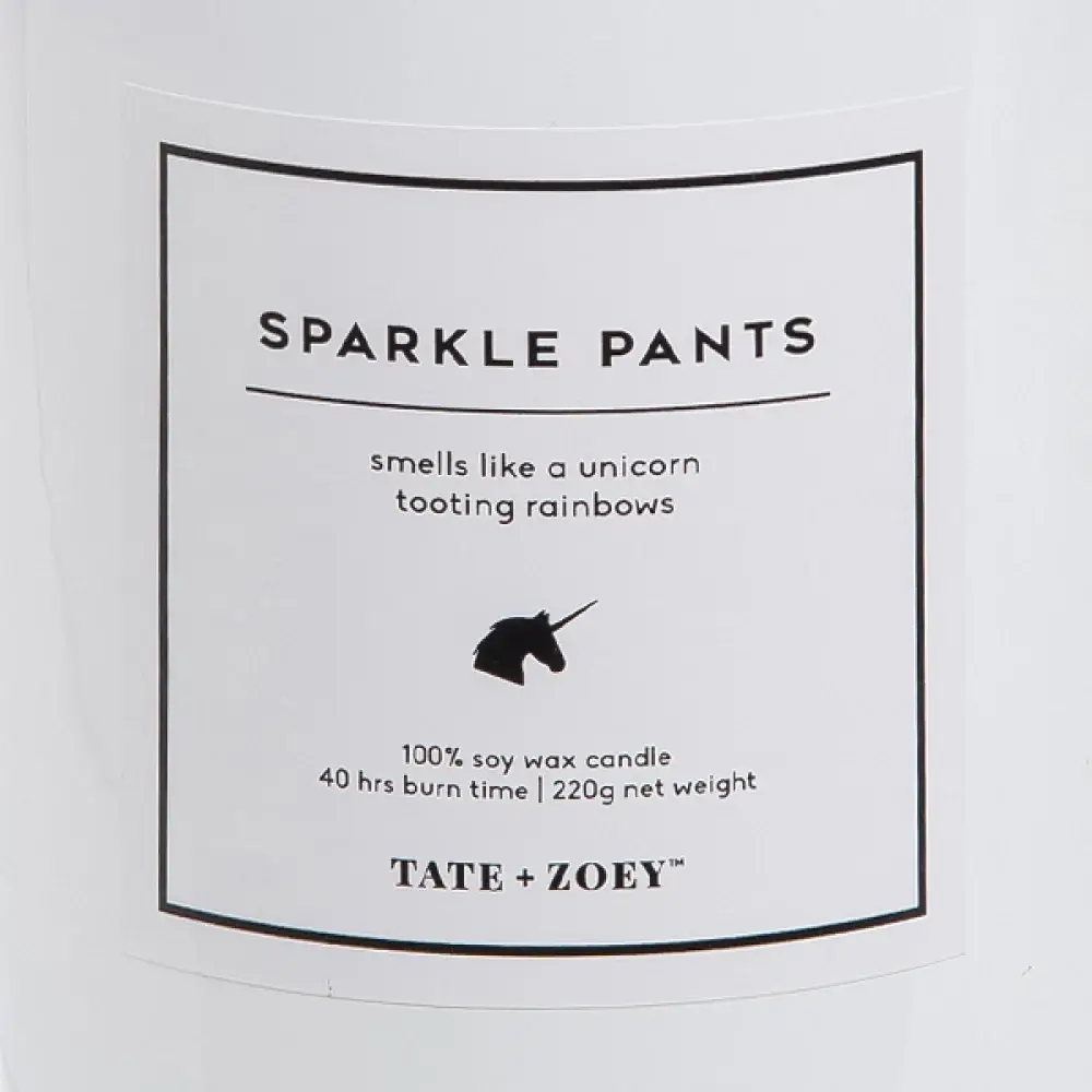 White Sparkle Pants Candle Soy Wax Scented for wholesale on Faire1