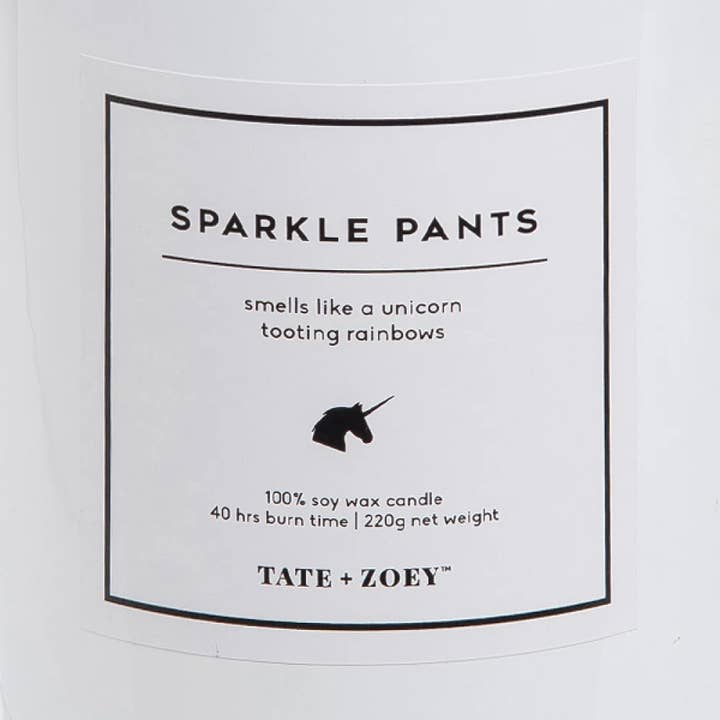 White Sparkle Pants Candle Soy Wax Scented for wholesale on Faire1