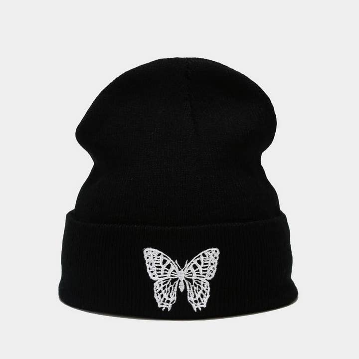 ACCITY - Wholesale Beanie - Women's - BUTTERFLY EMBROIDERY ALL-MATCH WARM KNITTED HAT_CWAH21325