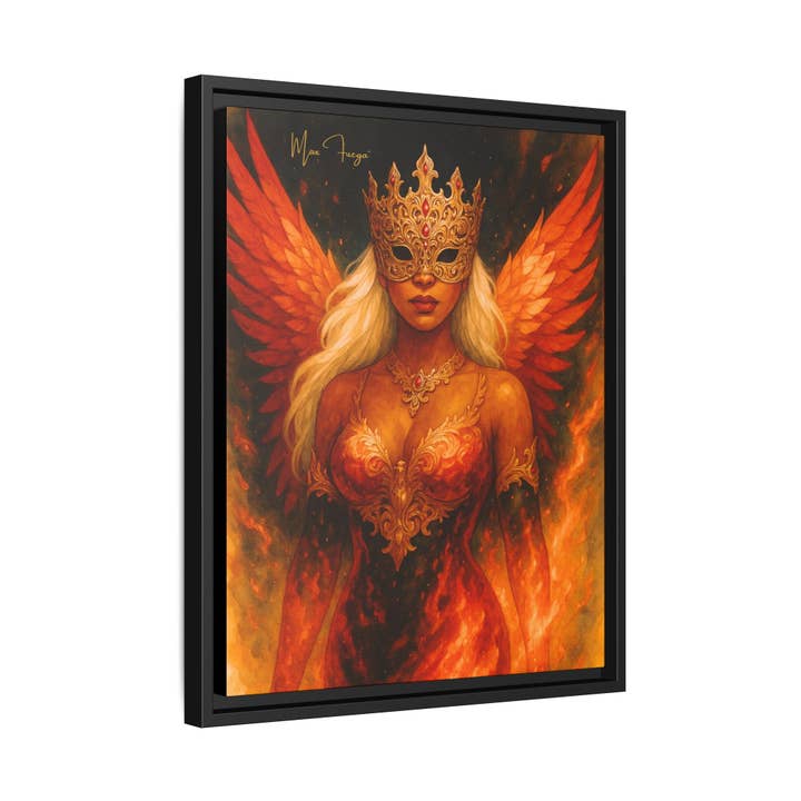 54 Mondays™ Project | LaReina the Phoenix Queen – Beverly Hills Edition | Fire-Wing Warrior & Astronaut Cosmic Noir Portrait | Limited Gold Max Fuega™ Signature | FSC-Certified Framed Matte Canvas for wholesale by Buy Martian Merch™