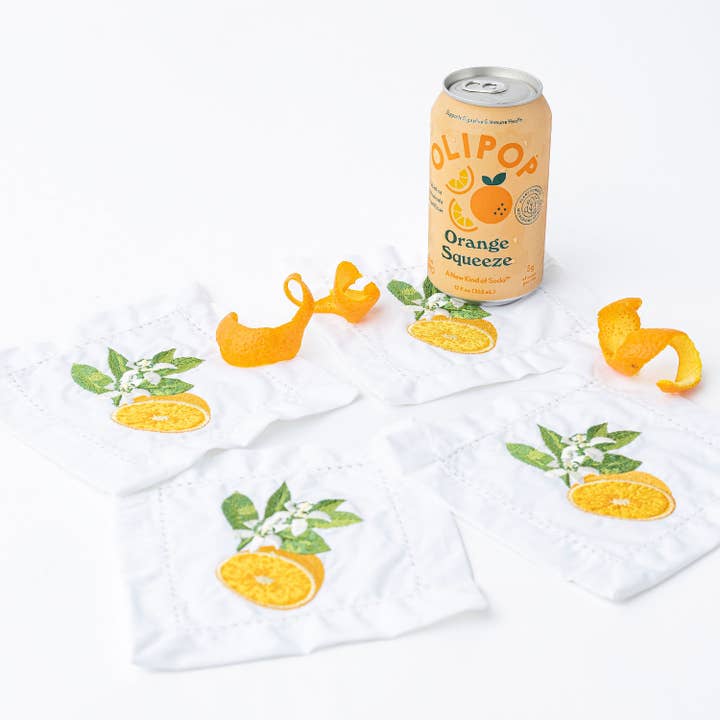 Orange Blossom Embroidered Cocktail Napkin Set for wholesale by 8 Oak Lane
