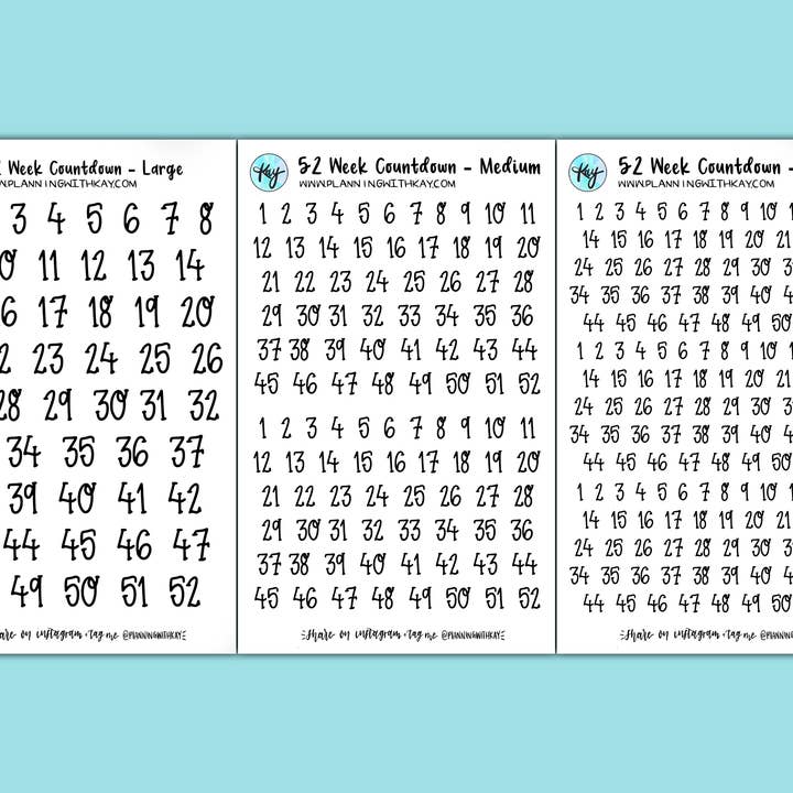 52 Week Countdown Numbers (3 sizes available!) for wholesale by Planning With Kay
