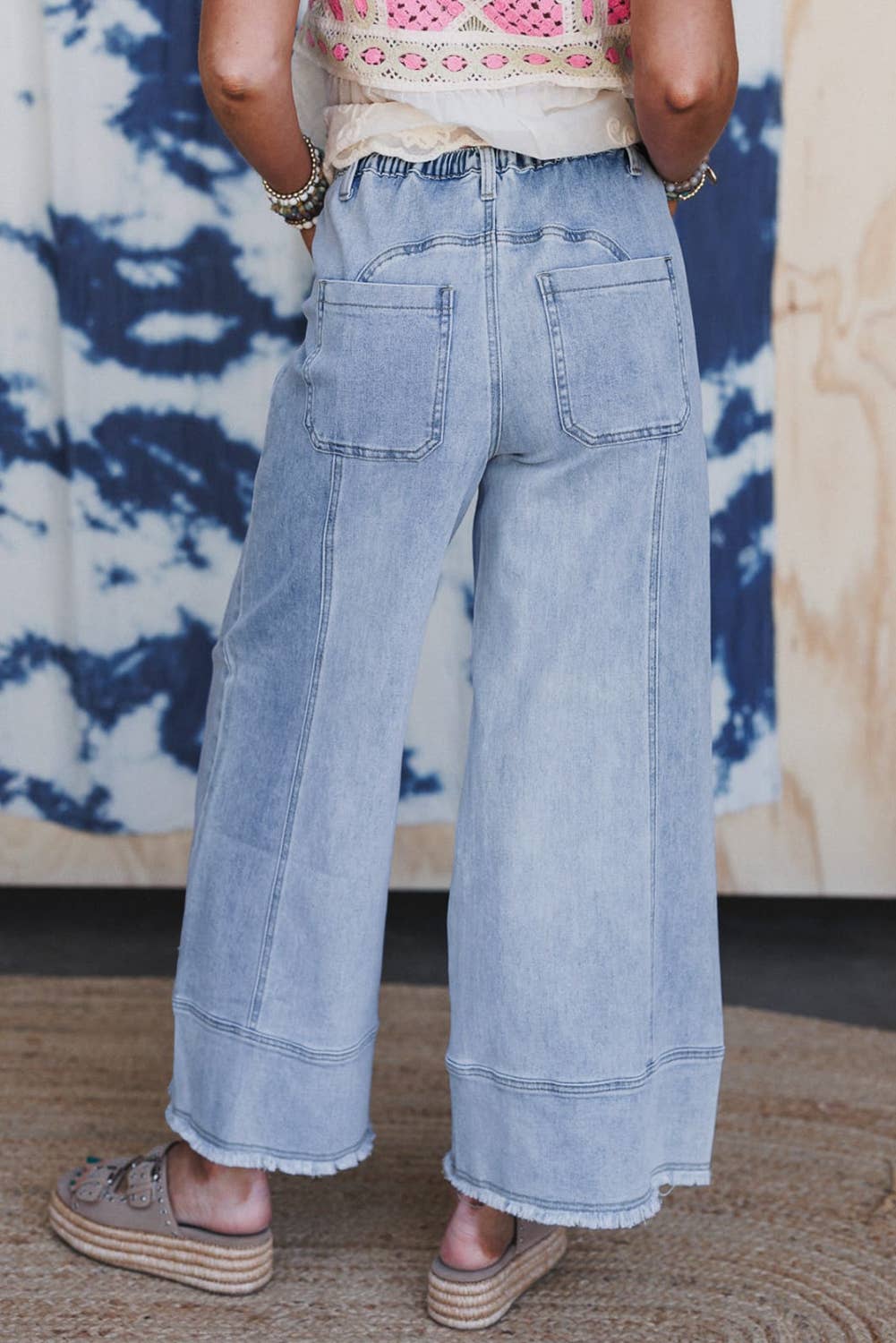 FULL TIME PURCHASE - Wholesale Jeans - Women's - Drawstring Seam Detail Raw Hem Wide Leg Denim Pants3