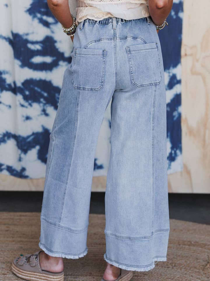 FULL TIME PURCHASE - Wholesale Jeans - Women's - Drawstring Seam Detail Raw Hem Wide Leg Denim Pants3