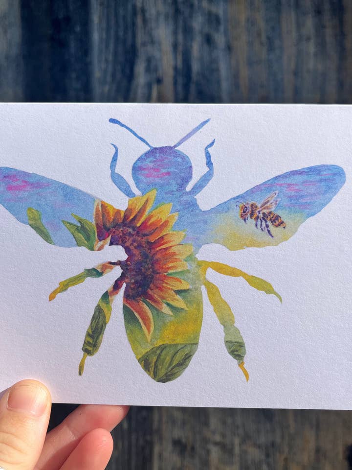Honey Bee Card | Sunflower Card | Greeting Card | for wholesale by E. Farewell Artistics