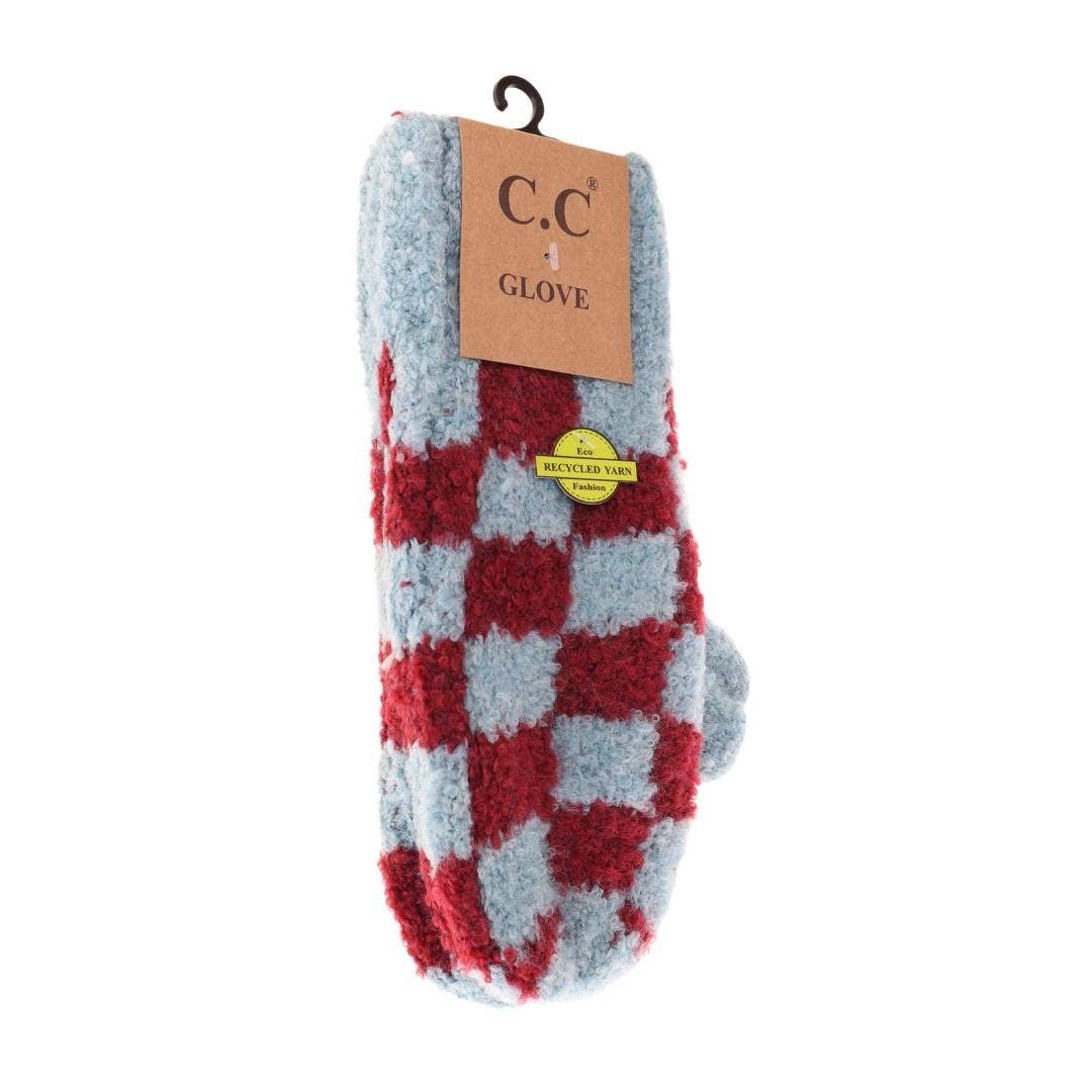 C.C Beanie - Wholesale Mittens - Women's - Boucle Checkered Pattern Mittens MT40111