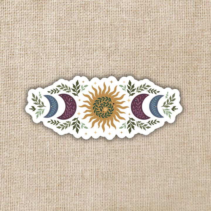 Kingdom of Threads - Wholesale Sticker - Floral Sun and Moon Phase Sticker