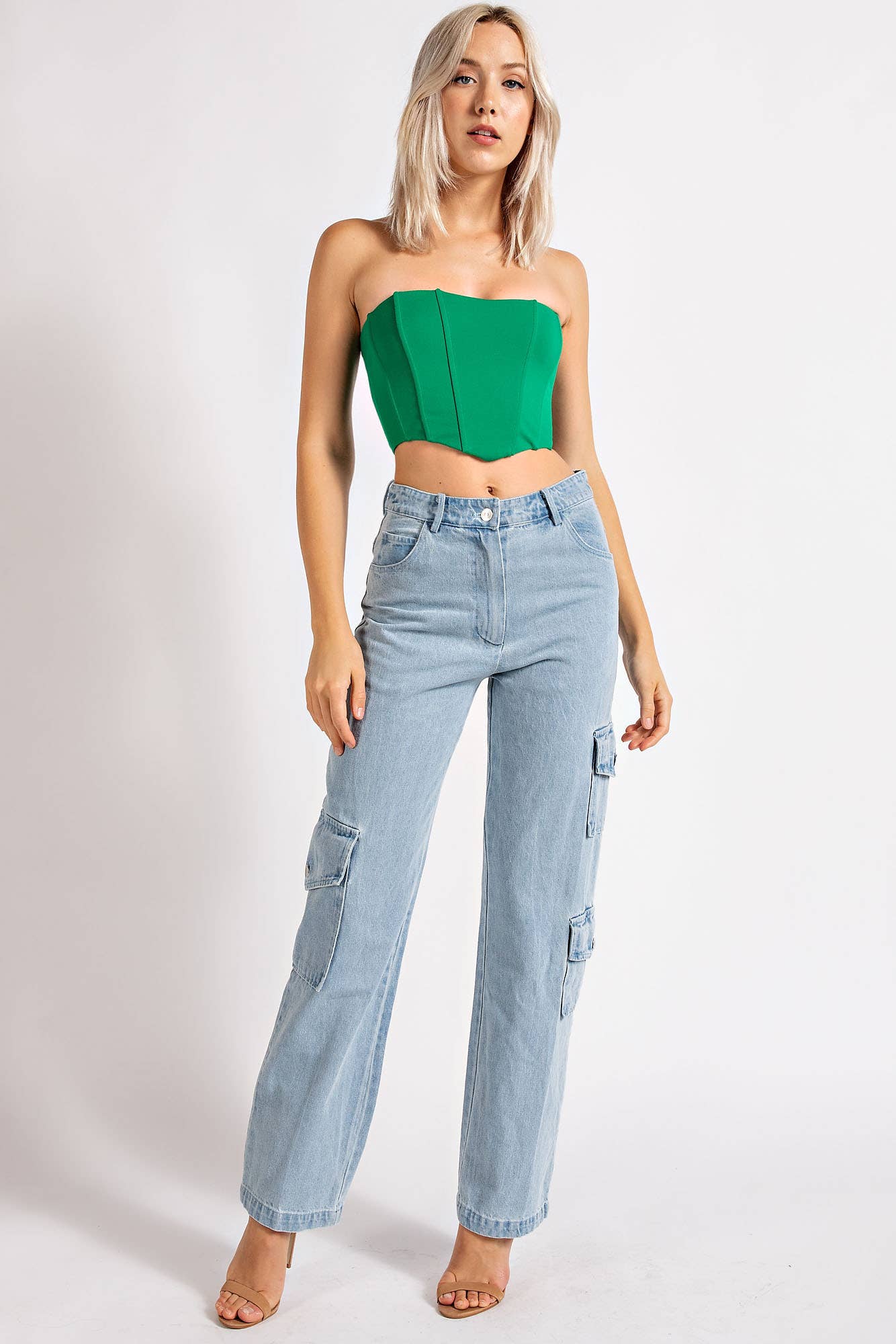 Edit by Nine - Vendita all'ingrosso Corsetto - Donna - Top corto a corsetto in maglia solida Ct202816