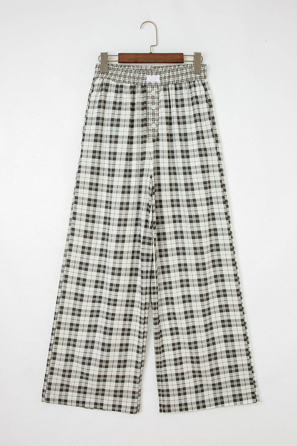 Gray Plaid Patchwork Wide Leg Pants for wholesale on Faire5