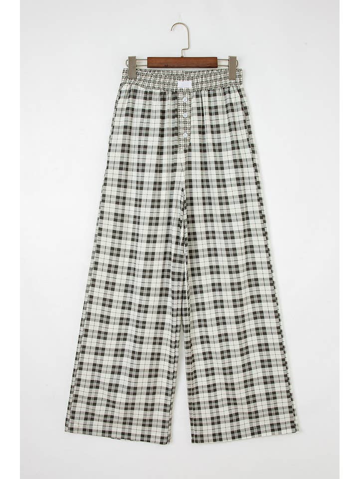 Gray Plaid Patchwork Wide Leg Pants for wholesale on Faire5