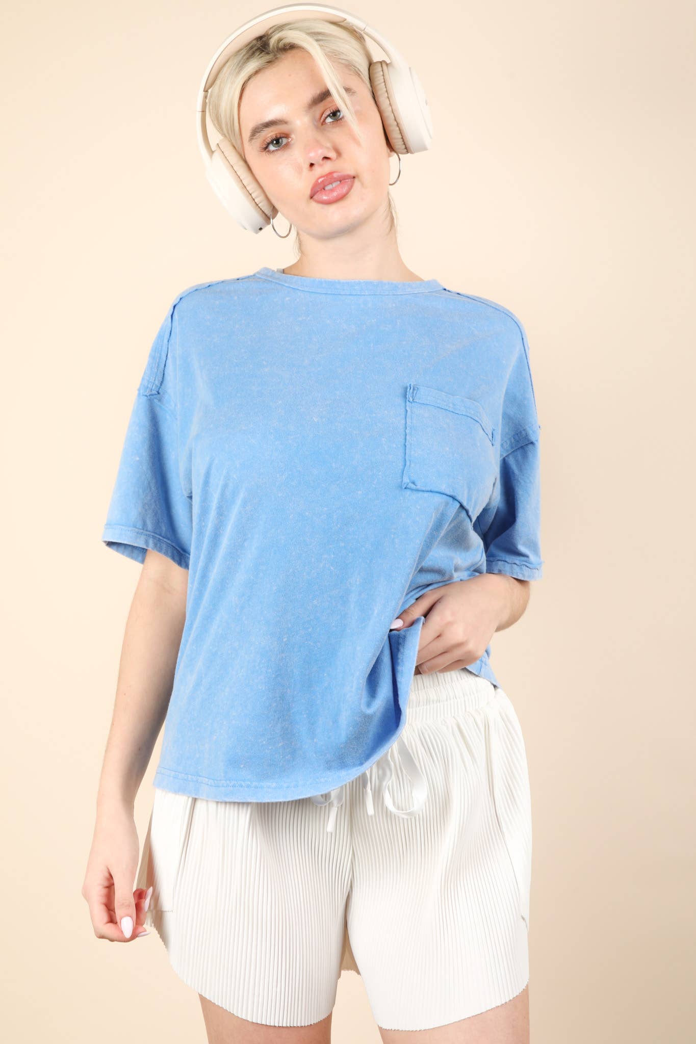 VERY J - Wholesale Knit Top - Women's - NT11108-Mineral Washed Knit Top with Pocket8