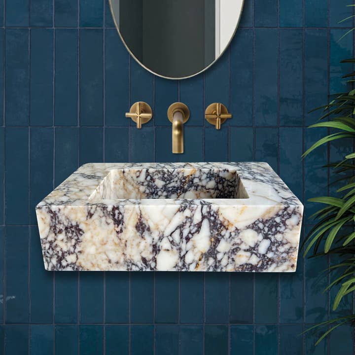 Arbon Marble – wholesale Tillbehörsset till badrum – Calacatta Viola väggmonterad handfat, marmortvättställ, lantlig handfat, antik marmor flytande tvättställ för badrum