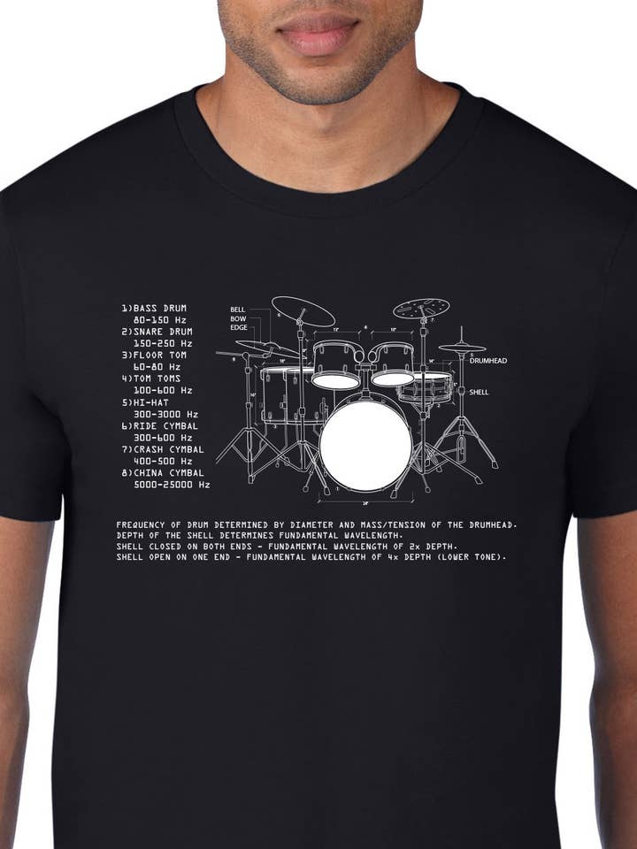 Drum Set Blueprint Unisex-T-Shirt aus Baumwolle für den Großhandel von Architee