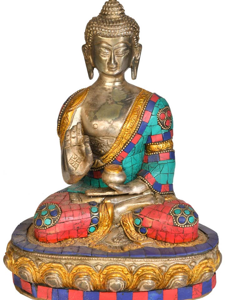 9" Tibetan Buddhist Deity Buddha in Vitark Mudra In Brass for wholesale by Exotic India Art