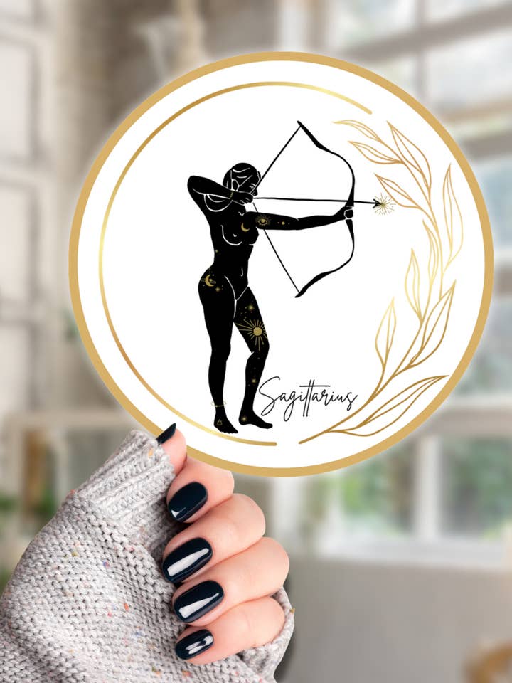 Pegatinas de vinilo de astrología de chica del zodiaco Sagitario hoja de oro para venta al por mayor de Crow's Tourmaline